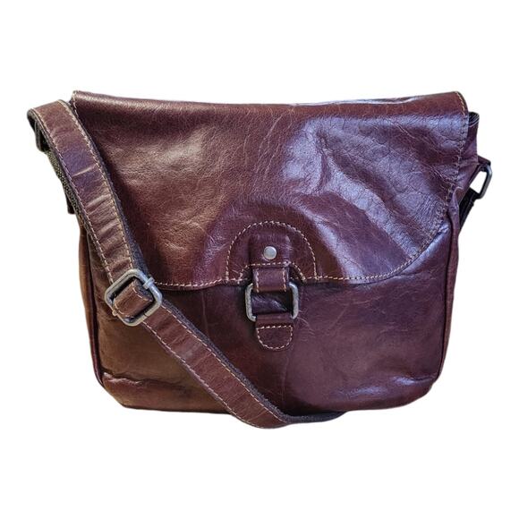 Jack Georges Brown Distressed Leather Slouchy Flap Crossbody Handbag Purse - Picture 1 of 10